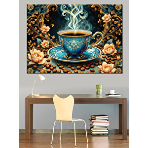 Dumanlı Çay Fincanı Deseni Dekoratif Kanvas - Mdf Ahşap Tablo 70x100 cm