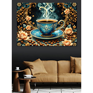 Dumanlı Çay Fincanı Deseni Dekoratif Kanvas - Mdf Ahşap Tablo