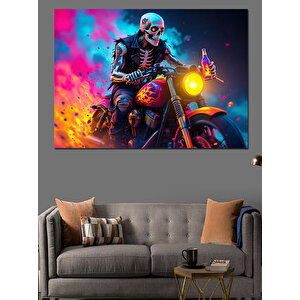 İskelet Sürücü Ve Motosiklet Dekoratif Kanvas - Mdf Ahşap Tablo