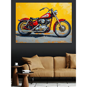 Sarı Fondaki Klasik Motosiklet Dekoratif Kanvas - Mdf Ahşap Tablo 50x70 cm