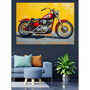 Sarı Fondaki Klasik Motosiklet Dekoratif Kanvas - Mdf Ahşap Tablo 50x70 cm