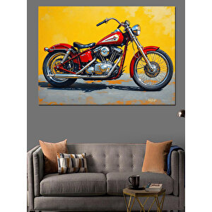 Sarı Fondaki Klasik Motosiklet Dekoratif Kanvas - Mdf Ahşap Tablo 50x70 cm