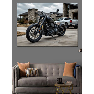 Siyah Klasik Motosiklet Dekoratif Kanvas - Mdf Ahşap Tablo 50x70 cm