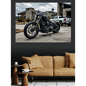 Siyah Klasik Motosiklet Dekoratif Kanvas - Mdf Ahşap Tablo