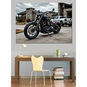 Siyah Klasik Motosiklet Dekoratif Kanvas - Mdf Ahşap Tablo 35x50 cm
