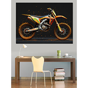 Turuncu Offroad Yarış Motosikleti Dekoratif Kanvas - Mdf Ahşap Tablo