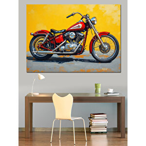 Sarı Fondaki Klasik Motosiklet Dekoratif Kanvas - Mdf Ahşap Tablo