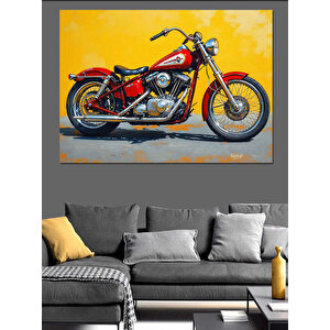 Sarı Fondaki Klasik Motosiklet Dekoratif Kanvas - Mdf Ahşap Tablo