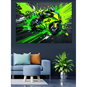 Neon Yeşil Yarış Motosikleti Dekoratif Kanvas - Mdf Ahşap Tablo 35x50 cm