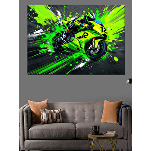 Neon Yeşil Yarış Motosikleti Dekoratif Kanvas - Mdf Ahşap Tablo 35x50 cm