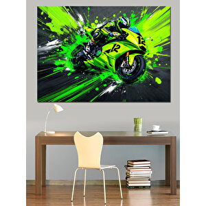 Neon Yeşil Yarış Motosikleti Dekoratif Kanvas - Mdf Ahşap Tablo 35x50 cm