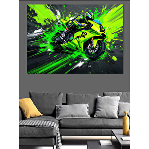 Neon Yeşil Yarış Motosikleti Dekoratif Kanvas - Mdf Ahşap Tablo