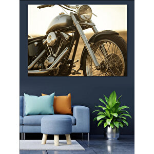 Klasik Metalik Motosiklet Yan Görünüm Dekoratif Kanvas - Mdf Ahşap Tablo 70x100 cm