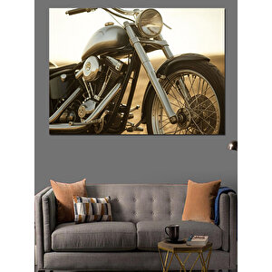Klasik Metalik Motosiklet Yan Görünüm Dekoratif Kanvas - Mdf Ahşap Tablo 70x100 cm