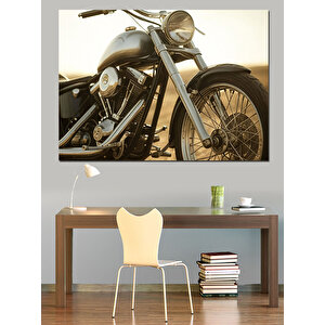 Klasik Metalik Motosiklet Yan Görünüm Dekoratif Kanvas - Mdf Ahşap Tablo