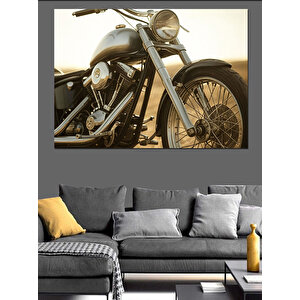 Klasik Metalik Motosiklet Yan Görünüm Dekoratif Kanvas - Mdf Ahşap Tablo