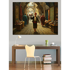 Çarşıda Yürüyen Çaycı Dekoratif Kanvas - Mdf Ahşap Tablo