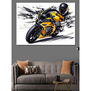 Hızlı Sarı Yarış Motosikleti Dekoratif Kanvas - Mdf Ahşap Tablo 70x100 cm