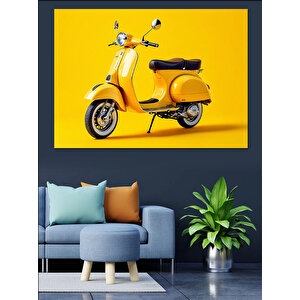 Sarı Motosiklet Sarı Arka Plan Dekoratif Kanvas - Mdf Ahşap Tablo 100x140 cm