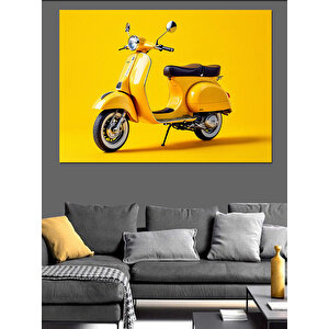 Sarı Motosiklet Sarı Arka Plan Dekoratif Kanvas - Mdf Ahşap Tablo