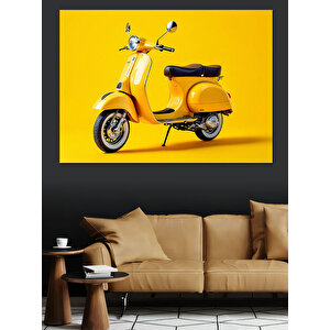 Sarı Motosiklet Sarı Arka Plan Dekoratif Kanvas - Mdf Ahşap Tablo