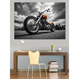 Siyah Beyaz Güçlü Motosiklet Dekoratif Kanvas - Mdf Ahşap Tablo 100x140 cm