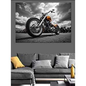 Siyah Beyaz Güçlü Motosiklet Dekoratif Kanvas - Mdf Ahşap Tablo 100x140 cm
