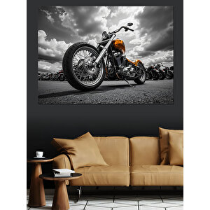 Siyah Beyaz Güçlü Motosiklet Dekoratif Kanvas - Mdf Ahşap Tablo 100x140 cm