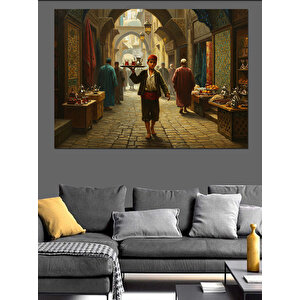 Çarşıda Yürüyen Çaycı Dekoratif Kanvas - Mdf Ahşap Tablo 100x140 cm