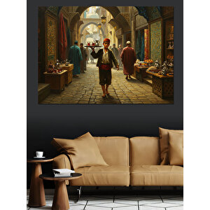 Çarşıda Yürüyen Çaycı Dekoratif Kanvas - Mdf Ahşap Tablo 100x140 cm