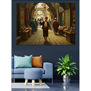 Çarşıda Yürüyen Çaycı Dekoratif Kanvas - Mdf Ahşap Tablo 35x50 cm