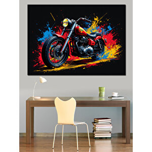 Alevler İçinde Motosiklet Dekoratif Kanvas - Mdf Ahşap Tablo 25x35 cm