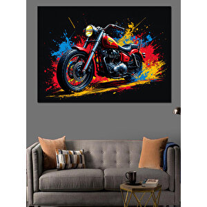 Alevler İçinde Motosiklet Dekoratif Kanvas - Mdf Ahşap Tablo 70x100 cm