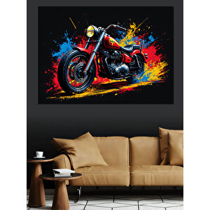 Alevler İçinde Motosiklet Dekoratif Kanvas - Mdf Ahşap Tablo