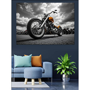 Siyah Beyaz Güçlü Motosiklet Dekoratif Kanvas - Mdf Ahşap Tablo