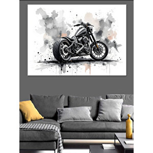 Siyah Beyaz Motosiklet Çizimi Dekoratif Kanvas - Mdf Ahşap Tablo 50x70 cm