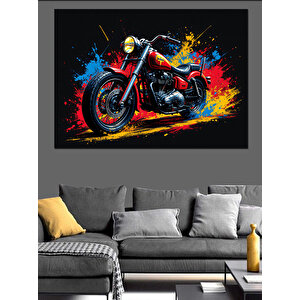 Alevler İçinde Motosiklet Dekoratif Kanvas - Mdf Ahşap Tablo 50x70 cm