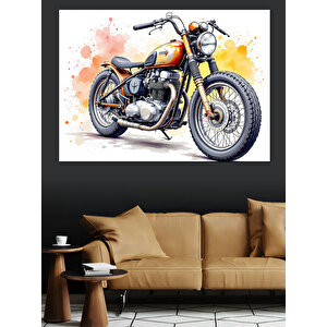 Retro Motosiklet Dekoratif Kanvas - Mdf Ahşap Tablo