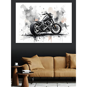 Siyah Beyaz Motosiklet Çizimi Dekoratif Kanvas - Mdf Ahşap Tablo 70x100 cm