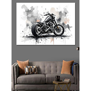 Siyah Beyaz Motosiklet Çizimi Dekoratif Kanvas - Mdf Ahşap Tablo
