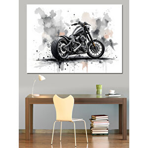 Siyah Beyaz Motosiklet Çizimi Dekoratif Kanvas - Mdf Ahşap Tablo