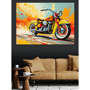 Retro Motosiklet Çizimi Dekoratif Kanvas - Mdf Ahşap Tablo