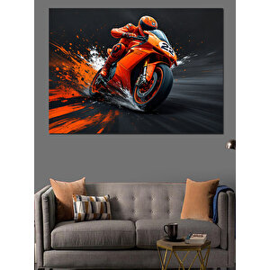 Alevli Yarış Motosikleti Dekoratif Kanvas - Mdf Ahşap Tablo 100x140 cm