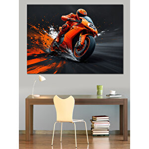 Alevli Yarış Motosikleti Dekoratif Kanvas - Mdf Ahşap Tablo 100x140 cm