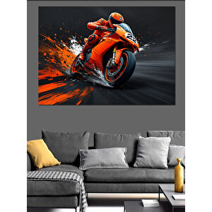 Alevli Yarış Motosikleti Dekoratif Kanvas - Mdf Ahşap Tablo 100x140 cm