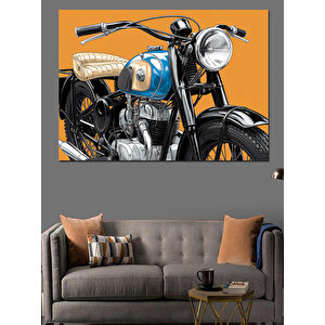 Turuncu Arkaplanlı Mavi Motosiklet Dekoratif Kanvas - Mdf Ahşap Tablo 70x100 cm