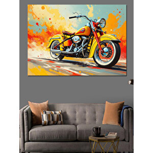 Retro Motosiklet Çizimi Dekoratif Kanvas - Mdf Ahşap Tablo 100x140 cm