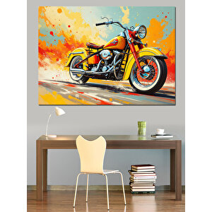 Retro Motosiklet Çizimi Dekoratif Kanvas - Mdf Ahşap Tablo 100x140 cm