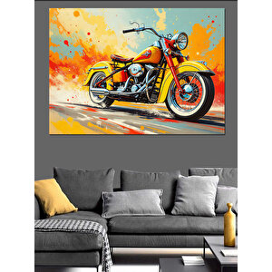 Retro Motosiklet Çizimi Dekoratif Kanvas - Mdf Ahşap Tablo 100x140 cm