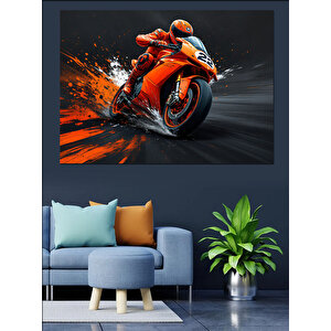 Alevli Yarış Motosikleti Dekoratif Kanvas - Mdf Ahşap Tablo